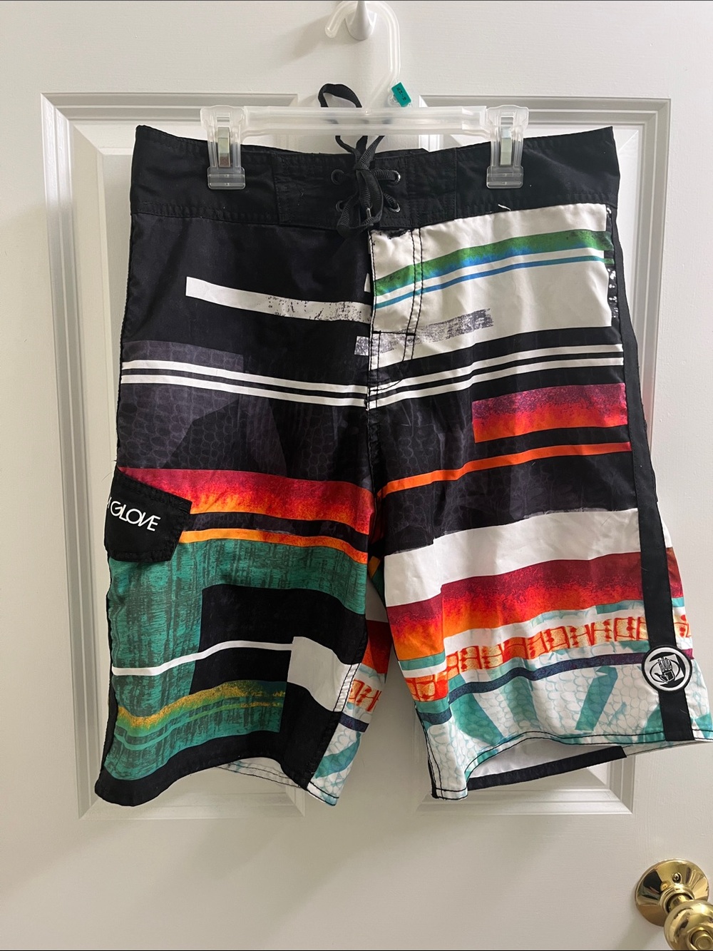 Body GloveMen’s Black Multicolor Striped Swim Board Shorts